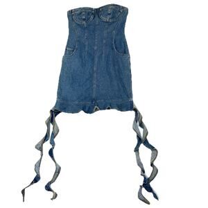 New Another Mode Strapless Corset Denim Mini Dress Women Sweetheart Neck Size M
